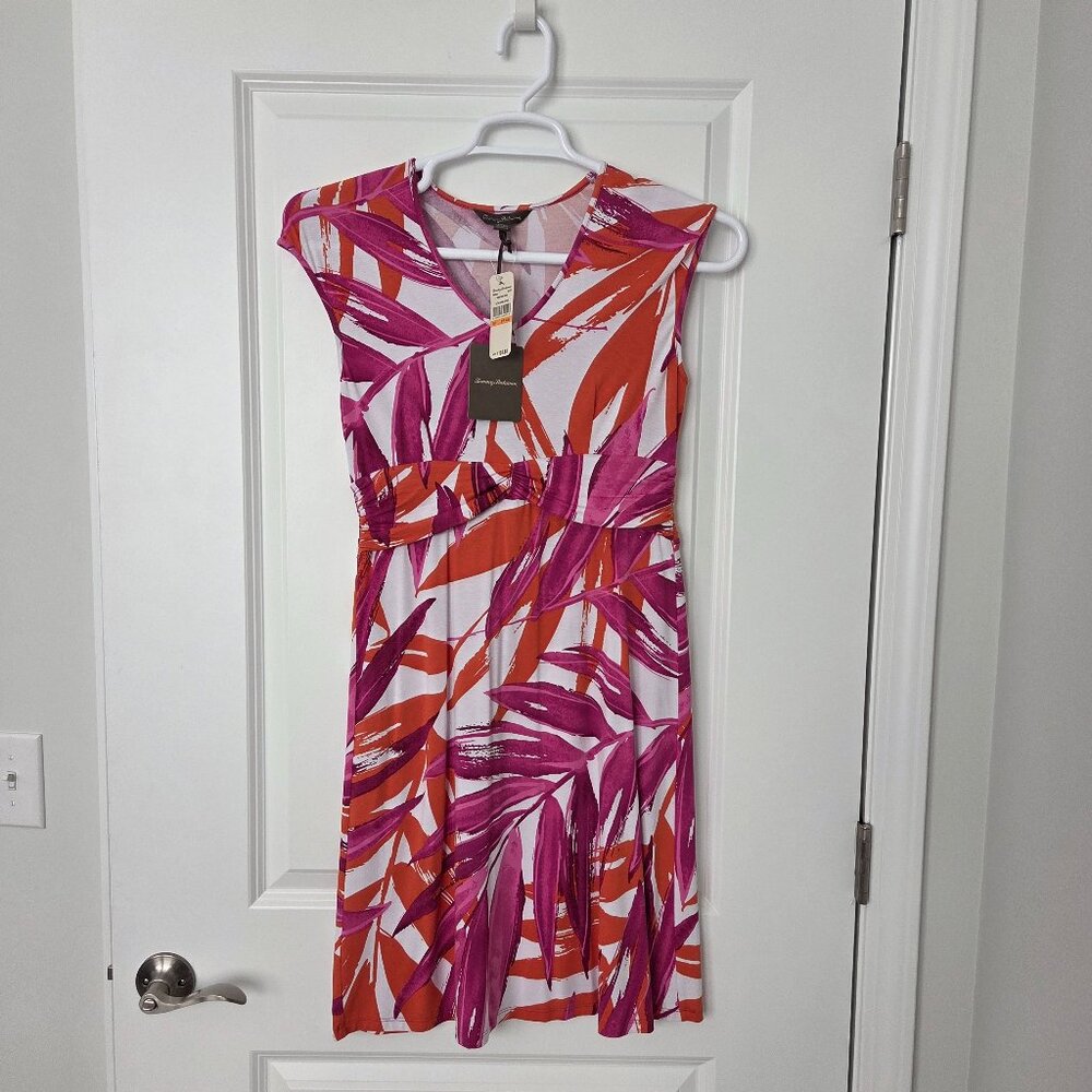 NWT- Tommy Bahama Azure Palm Print dress Midi S/P Beach Tropical Resort Vacation